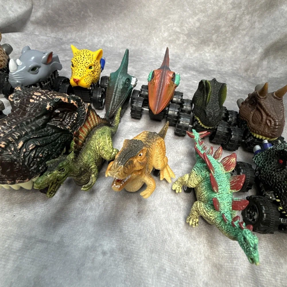Dinosaur Monster Truck Toy Pull-Back Dino Animal Head Cars Lot Of 14